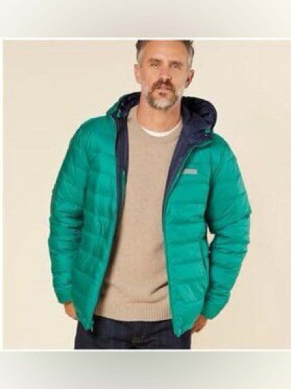 Outerknown Men's Teal Hooded Puffer Jacket with Navy Lining